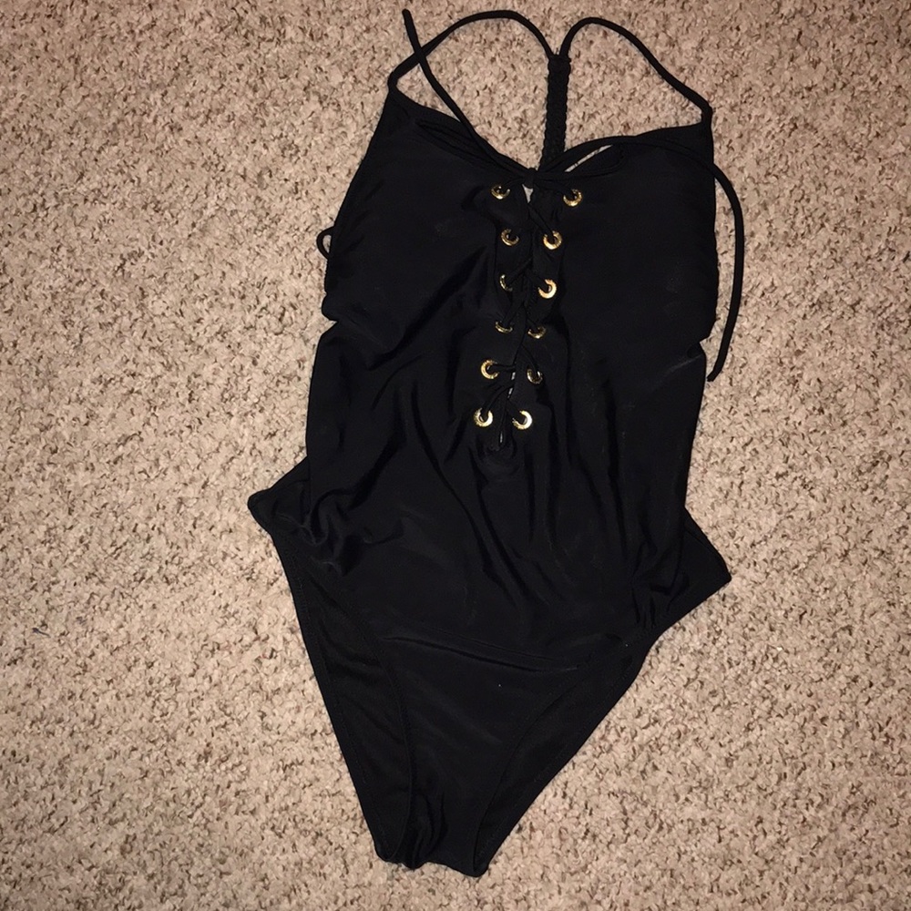 black lace up Abercrombie one piece swimsuit